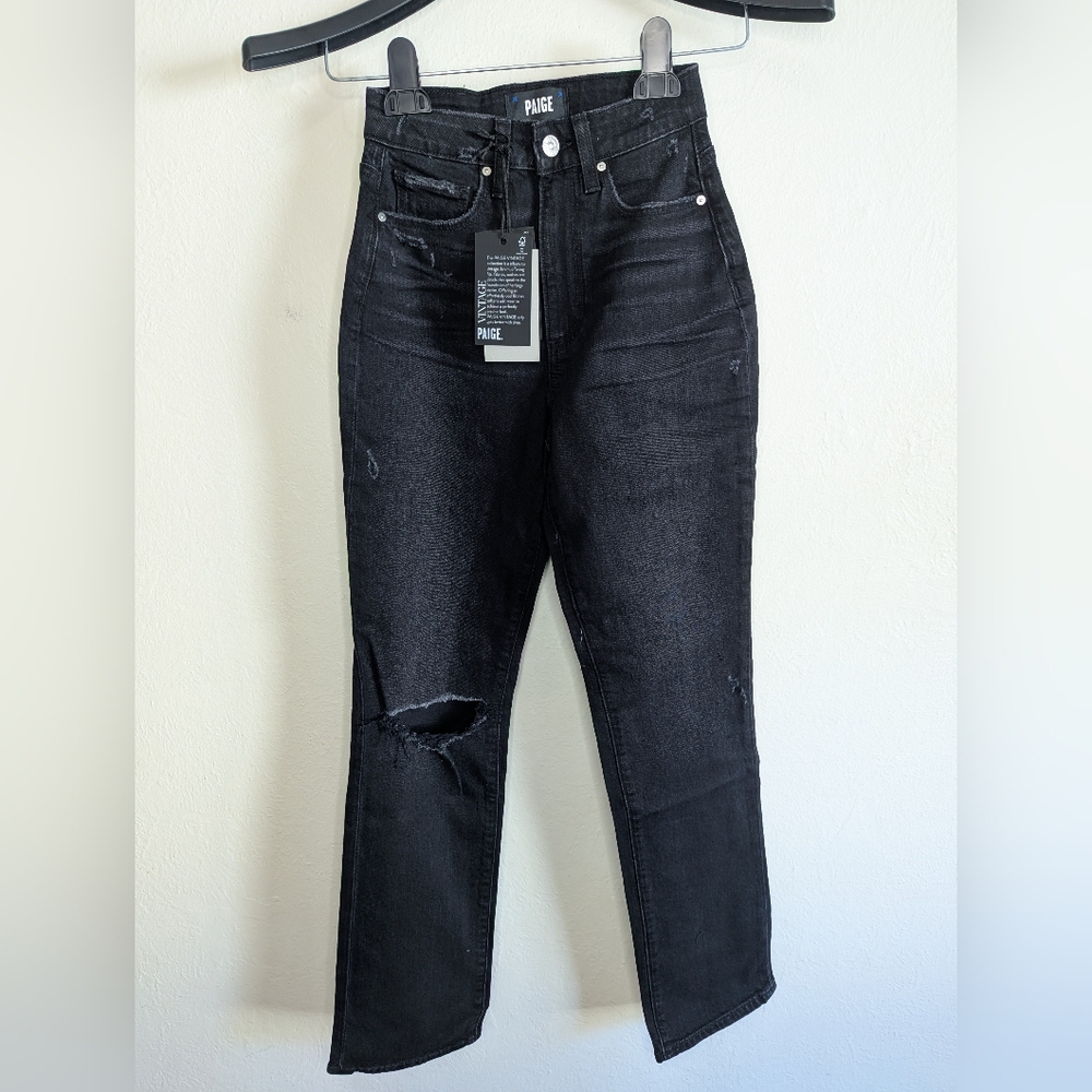NWT Paige Knockout High Rise Modern Straight Leg Distressed Jeans Womens Size 23